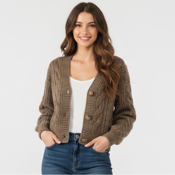 Madewell Sweaters - Madewell Taupe Cable Knit Cardigan